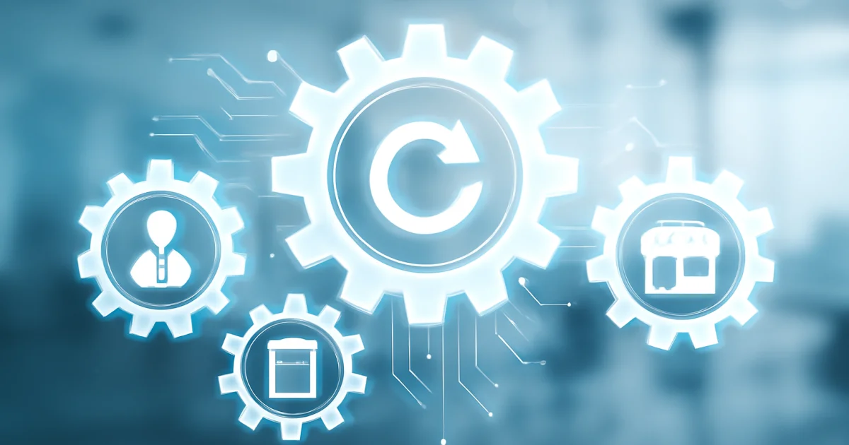 Digital gears and workflow icons symbolizing ERP automation in business